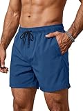 Runcati Badehose Herren Schnelltrocknend Badeshorts Männer Einfarbig Strand Schwimmhose Elastische Taille Sport Trainingsshorts mit Mesh Futter und Reißverschlusstasche Blau L
