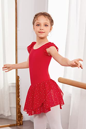 Image of Arshiner Girls Ruffle Sleeve Ballet Dance Dress Tutu Skirted Leotard