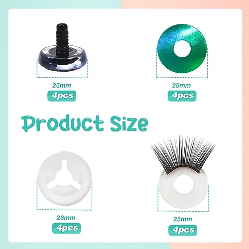 TOAOB 4 Sets Plastic Safety Eyes 25mm Glitter Safety Eyes with Washers and Black Eyelashes for Amigurumis Green Craft Crochet Eyes for DIY Puppet Bear Stuffed Animal Doll Making - Image 2