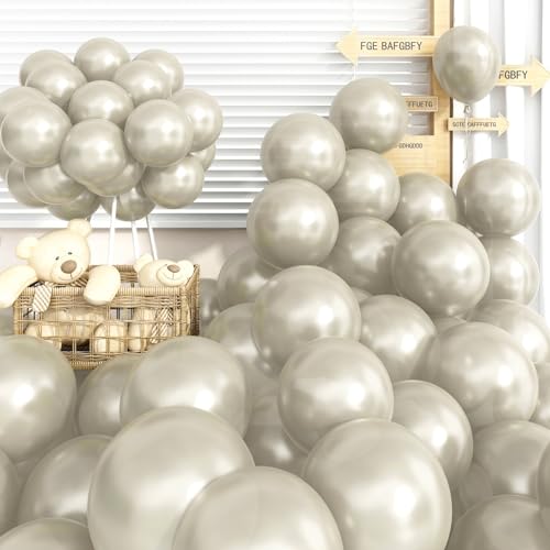 Image of Pearl White Sand Balloons 12 Inch, 60 PCS Beige Cream Off White Pearl Balloons, Boho Neutral Nude Tan Latex Helium Party Balloon for Garland Birthday Wedding Baby Shower Anniversary Party Decorations