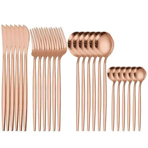 Image of 24-Piece Flatware Set, Stainless Steel Knife Fork Spoon, Home Dinnerware Tableware Set for 6,Stainless Steel Cutlery Set for Home, Kitchen, Restaurant, Utensils (Rosegold)