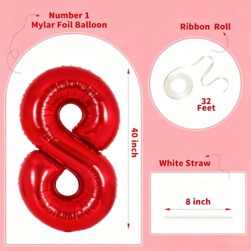 Image of Number Balloons Red Party Balloon - 40 Inch Large Number 8 Balloon, Numbers Balloon Birthday Decorations, Red Party Supplies for Anniversary