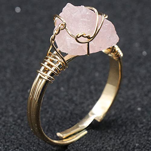 Healing Crystal 1Pcs Hexagram Star Amulet Rose Quartz Crystal and 1Pcs Natural Raw Crystal Wire Wrapped Adjustable Rose Quartz Crystal Ring - Image 4