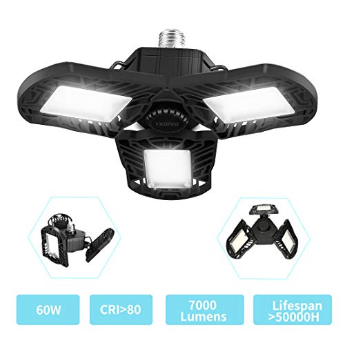 YKOPEO LED Garage Lights, Deformable LED Garage Ceiling Lights 60W, E26 Garage Light
