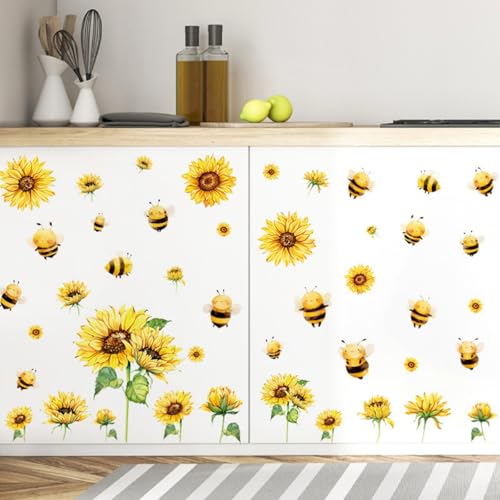 Vinilo Decorativo Cartoon Bee Sunflower para Pared miniatura 2