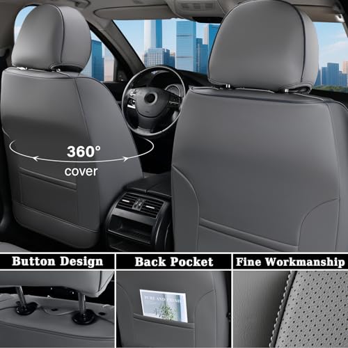 Image of Coverado Car Seat Cover Full Set, Waterproof Front and Back Seat Covers for Cars, 5-Pack Leather Seat Covers, Car Seat Protectors, Driver Seat Cushions Fit for Most Vehicles Gray