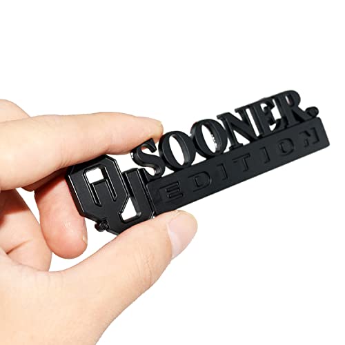 Image of 2Pc Sooner Edition Emblem Okla-Homa 3D Badge Sticker Decal with 3M Adhesive Replacement for Universal Car Window Door Computer (Matte Black)