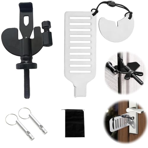 【Facile da Usare】:Argento serratura portatile Inserisci l'estremità anteriore del gancio nella fessura della porta,chiudi la porta e infine inserisci il deflettore a forma di mezzaluna nella fessura vicino alla porta per bloccarla.nero blocca serratura portatile Ruota l'aletta del dado ad alette sullo stesso piano del gancio,aggancia la parte anteriore del gancio all'interno della serratura della porta e chiudi la porta,ruota il dado ad alette sulla superficie piana e stringi il dado ad alette.