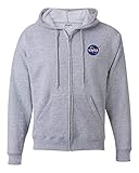 NASA Globe Logo Embroidered Full Zip Hoodie Sweatshirt (Light Steel Grey, Large)