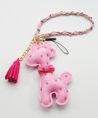 ZZYBIA Note III 3 OG Pink Leatherette Stand Case Card Holder Wallet with a Giraffe Fringed Dust Plug Charm for Samsung Galaxy Note III 3 N9000 N9005