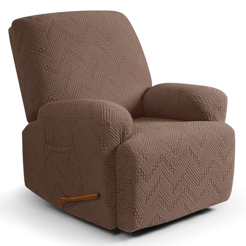 Image of Ruaozz Recliner Sofa Covers Recliner Chair Covers Recliner Covers for Reclining Chair with Pockets Washable Furniture Protector with Elastic Bottom (1 Seater, Brown)
