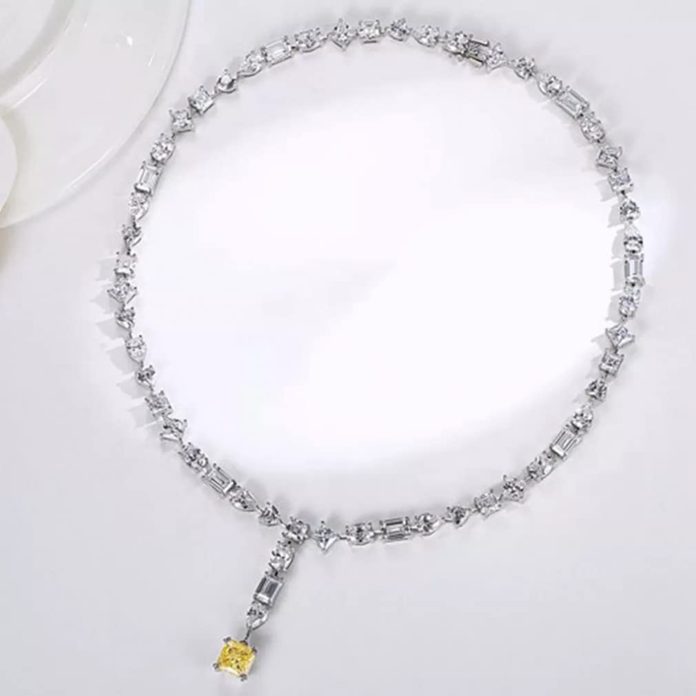 Collar con Colgante de Aniversario de Piedras Preciosas de Citrino moissanita de Plata de Ley 925 para joyería de Mujer