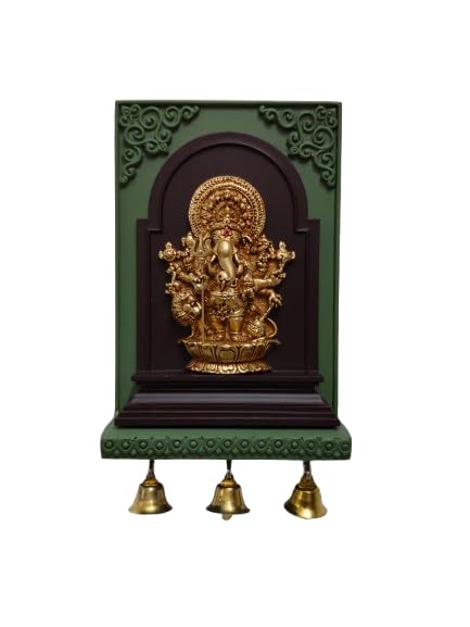Image of PUJA CELEBRATIONS Sri Shubha Drishti Ganapathy With Bell, Wall Hanging, Housewarming Gift (2 x 4.5 x 7 inches)- Green