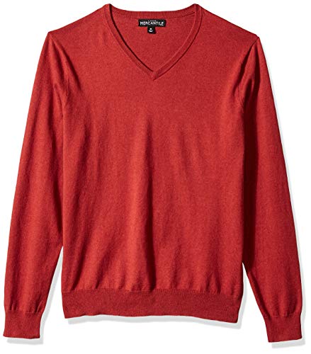 J.Crew Mercantile Men's Long-Sleeve Cotton V-Neck Sweater, Heather red Rock, L
