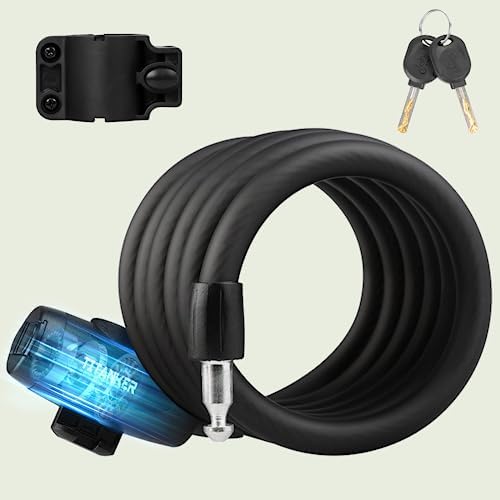 Titanker Bike Locks with Keys, Bike Lock Cable 6 Feet Coiled Secure Bike Cable Lock with Mounting Bracket, 1/2 Inch Diameter