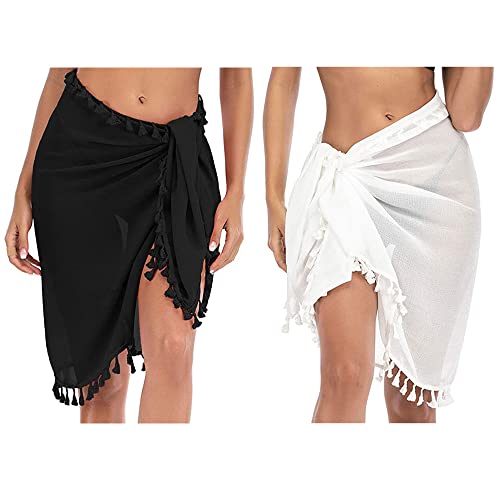 CINY 2 piezas de Pareos De Playa Para Mujer, Para Cubrirse, Bufanda, Ropa De Playa, Faldas Con Borla De Gasa, Playa, Chal Multifuncional, Traje De Baño, Bikini Para Mujeres y Niñas