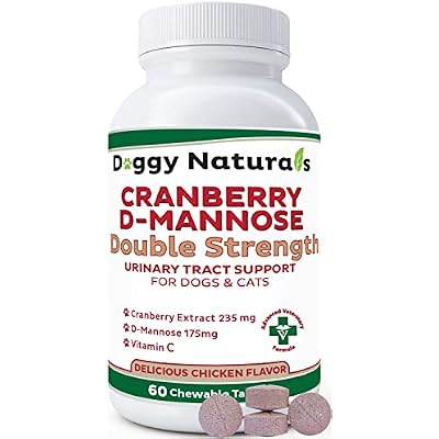 Cranberry D-Mannose for Dogs and Cats Urinary Tract Infection Support Prevents and Eliminates UTI, Bladder Infection Kidney Support, Antioxidant (Double Strength Tablet, 60 Count)