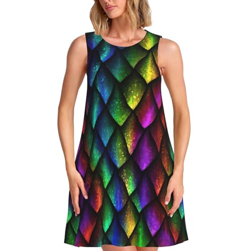 Robe d'été sans manches pour femme au design écailles de dragon et finitions soignées