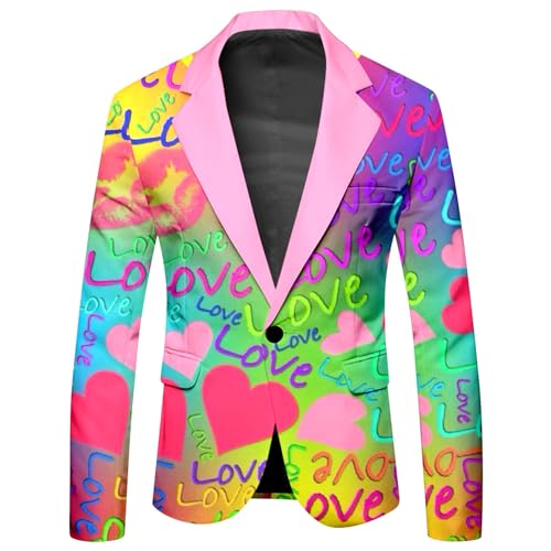 DUHENWU Graffiti Sakko Herren Funky Blazer Langarm Bunt Anzugjacket Party Outfit Regenbogen Bedruckte Anzugsakko LGBT Pride Stolzmonat Jackett Abschlussball Karneval Kostüm Herrenanzug