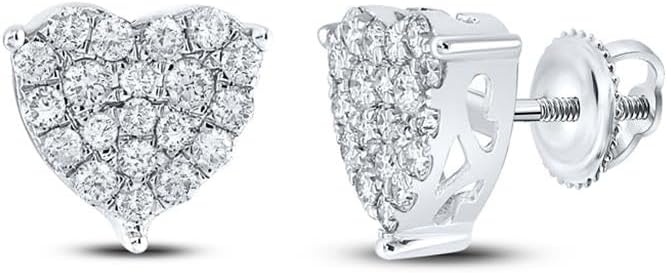 Jewels By Lux 10kt White Gold Womens Round Diamond Heart Cluster Earrings 1.00 Cttw (I2 clarity; H-I color) round shape white diamond