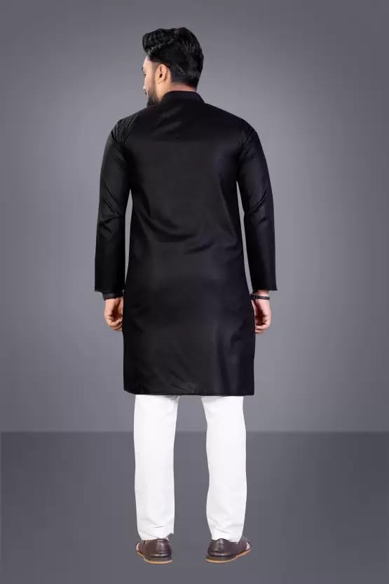 Image of weltpocket Men's Cotton Blend Solid Straight Kurta Pyjama