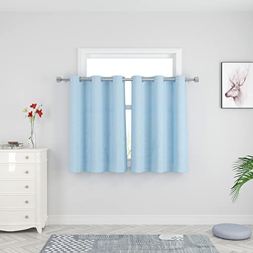 UPOPO Curtains Short Sky Blue Kitchen Tiers 36 inches Long Linen Textured Privacy Cafe Curtains Over Sink Mini Cabinet Caravan Bathroom Small Basement Half Window Curtain 2 Panels Grommet Top