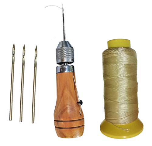 Swift Stitch Hand Sewing Awl Kit Leather Canvas Repair Saddles Coat Seat Kit 4 Needles 180 Yards Thread DIY Craft Leathercraft (Beige)