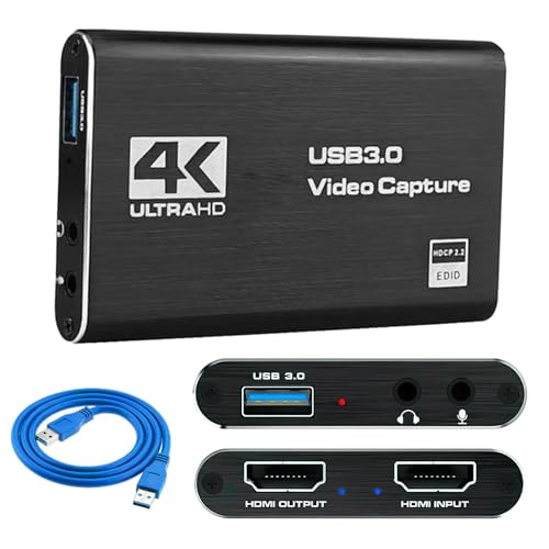 4K HDMI Video Capture Card, USB 3.0 HDMI Video Capture Device Full HD 1080P 60FPS for Game Recording, Live Streaming Broadcasting Computer, Mobile Phone, Video Camera, Game Console, Headphones