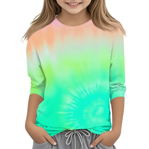 Tops for Teen Girls 3/4 Length Sleeve Fall Tshirts Comfy Crewneck Clothes Elbow Length Sleeve Vacation Kids 3-14 Years