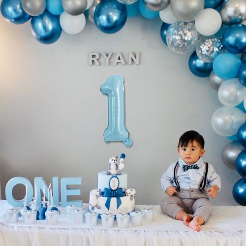 Image of TONIFUL Number Balloon 16Inch 10 Pcs Light Blue 0-9 Birthday Number Ballons
