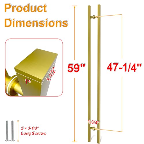 Image of 59 inch Titanium Gold Square Barn Door Pull Handle Double Sided | Heavy Duty 304 Stainless Steel, 47-1 /4 inch Hole Spacing, Fits 3 /4 inch-2 inch Thick Barn, Front Entry, Sliding & Exterior Doors