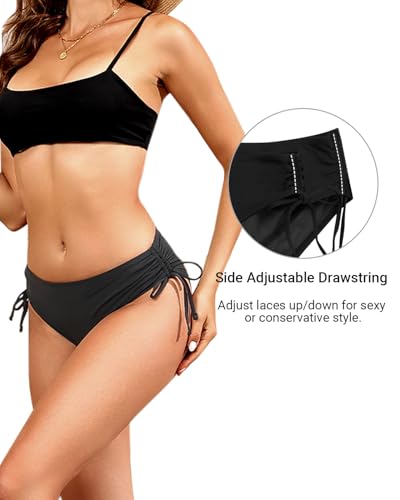 Daci Women Mid Waist Bikini Bottoms - Full Coverage Swim Bathing Suit Bottom Side Tied Swimsuit Bottoms2