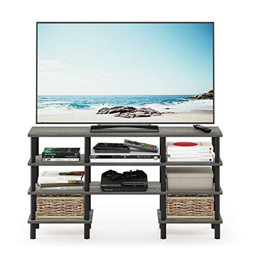Image of Furinno Turn-N-Tube 4-Tier Multipurpose Wide Shelf TV Stand, French Oak Grey /Black