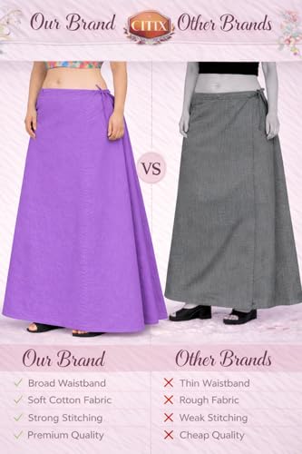Image of CITIX Pure Cotton Petticoat for Woman Saree | Adujastable Drawstring Waist