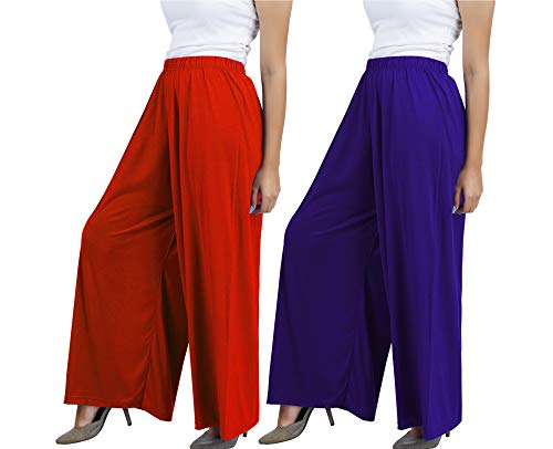 Image of Buy That Trendz M to 4XL Cotton Viscose Loose Fit Women M to 6XL Flared Wide Leg Palazzo Pants for Orange Purple 2 of Pack Combo XXXX-Large
