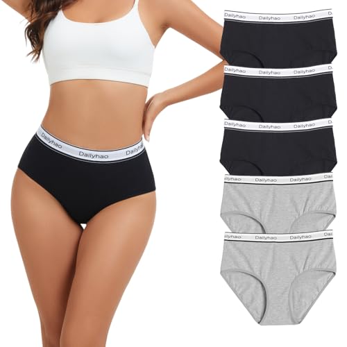 Image of Women's Cotton Underwear Mid Rise Full Coverage Soft Breathable Stretchy Solid Brief (5 Pack)