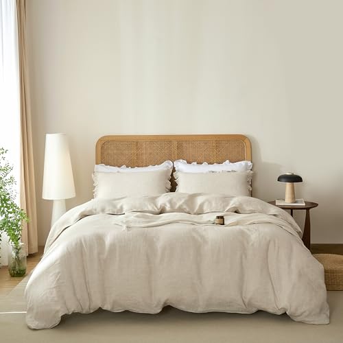 Talasily 100% French Linen Duvet Cover Set 3pc - Zipper...