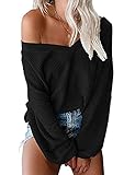 SEXY OFF SHOULDER TOPS-you can wear this loose waffle knit shirt in a off the shoulder way or drop shoulder way, it's more stylish and feminine. Classic V-neck Pullover:This waffle top is just what you need this fall! This top features long bubble sl...