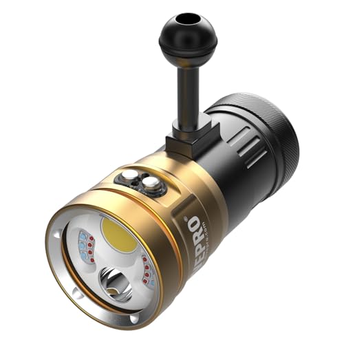DIVEPRO M80 9200 Lumen Scuba Dive Light Diving Flashlight Rechargeable - Underwater Light IPX8 Waterproof Flashlight - Scuba Diving Gear for Underwater Photography(Gold)