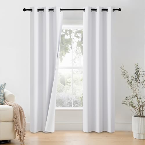 Image of NICETOWN 100% Blackout Window Curtain Panels 84 inch Length for Living Room, Set of 2, Snow White, 42 inches Wide, Thermal Insulated Drapes