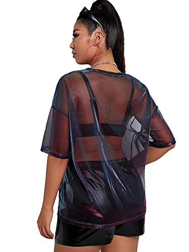 Floerns Women's Plus Size Short Sleeve Sheer Mesh Tops T Shirt Blouse Black Mesh 3Xl #TOP1
