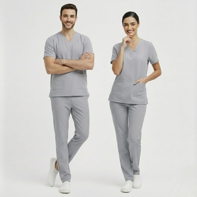 Image of TrendyUniform Unisex Regular Fit Polyester Cotton Scrub Suit for Componder| V-Neck Top and Drawstring Pant |Half Sleeves Hospital Uniform for Doctors, Nurses and Dentist, OT