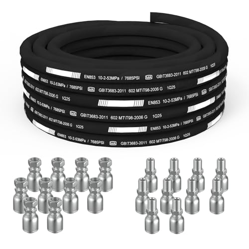Image of 100 Ft 2-Wire 3 /8 Inch Hydraulic Hose with 10 JIC 37 + 10 NPTF Fittings) - 7685 PSI, 4-Layer Steel Braided, -22F to 248F Temp Range, Heavy-Duty Industrial Grade