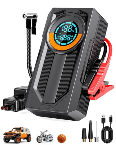 Jump Starter with Air Compressor Battery Jumper Starter Portable Car Battery Jump Starter 8.0 Gas/7.0L Diesel 12V Portable Car Jump Starter with Tire Inflator LED Light,Gift for Men Fathers Husbands