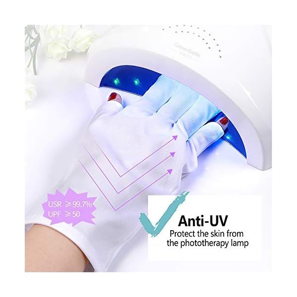 VOLLUCK 1 Pairs Anti-UV Shield Glove, UPF50+ Fingerless UV Protection Glove for UV and LED Manicure Lamps Dryer Nail Art Skin Care Glove (White)