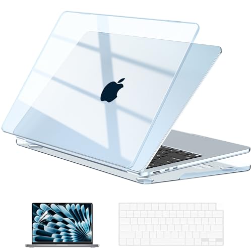 Image of EooCoo Case Compatible with MacBook Air 15 inch M5 2026 2025-2023 Release M4 M3 M2 Model A3448 A3241 A3114 A2941, Plastic Hard Shell Case & Keyboard Cover & Screen Protector, Crystal Sky Blue