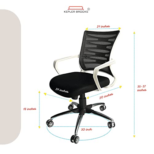 Image of Kepler Brooks Office Chair | 1 Year Warranty | Office Chairs for Work from Home, Chair for Office Work at Home, Ergonomic Chair, Computer Chair, Mid Back Chair, Heavy Metal Base - Dazzle (Black)