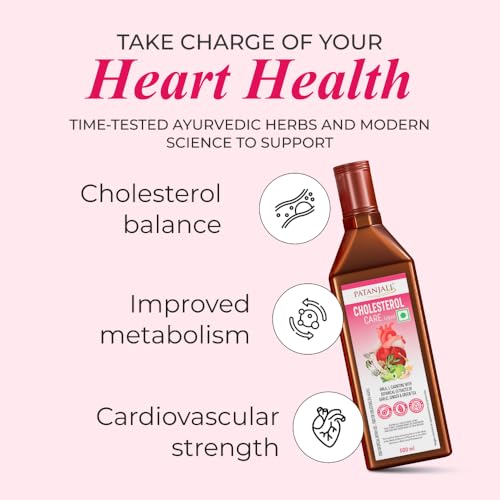 Image of Patanjali Cholesterol Care Liquid | Heart Health Supplement with Amla, L-Carnitine & Garlic | Plant-Based & Vegetarian | 500 Ml
