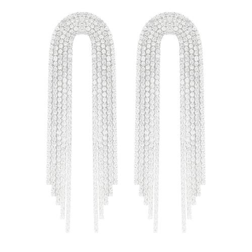 Rhinestone Tassel Drop Earrings for Women | Sparkly Long Crystal ...