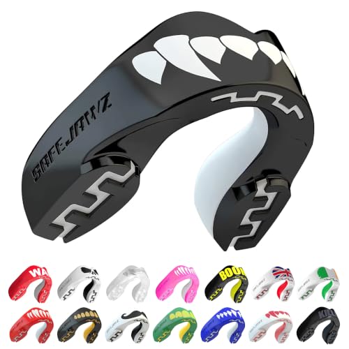 SAFEJAWZ Black Fangz Mouth Guard Junior Dual Layer Gum Shield with Case